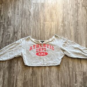 Gray Cropped Athletic Sweatshirt with Pink Lettering